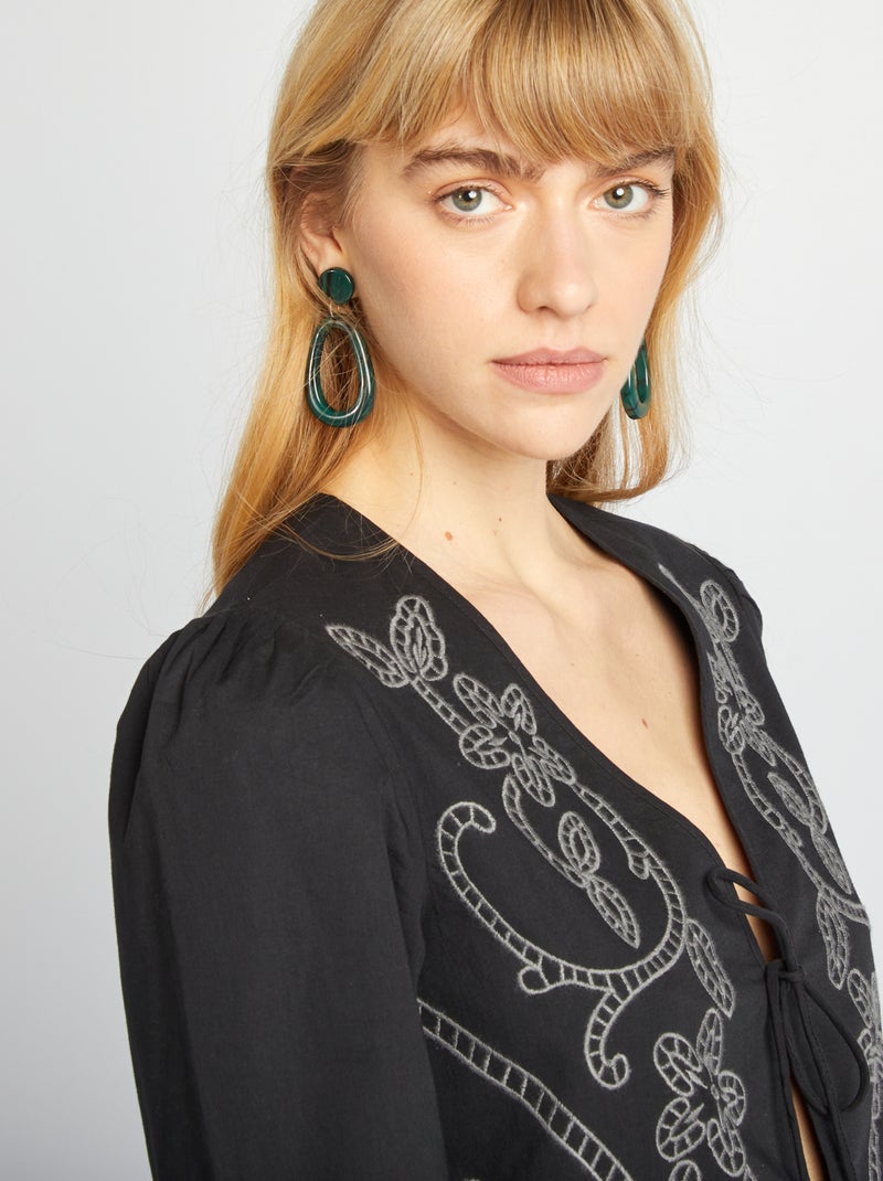 Blusa quimono bordada negro - Kiabi