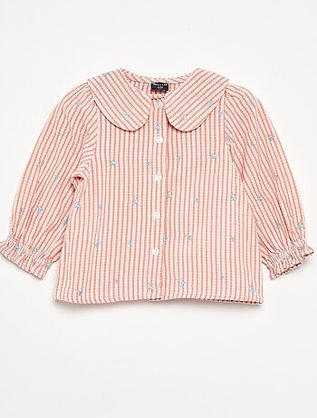 Blusa rayada de manga larga con bordados de flores