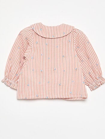 Blusa rayada de manga larga con bordados de flores