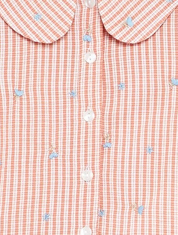 Blusa rayada de manga larga con bordados de flores