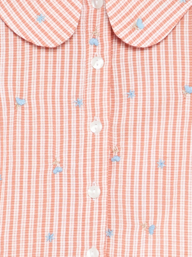 Blusa rayada de manga larga con bordados de flores Rosa - Kiabi