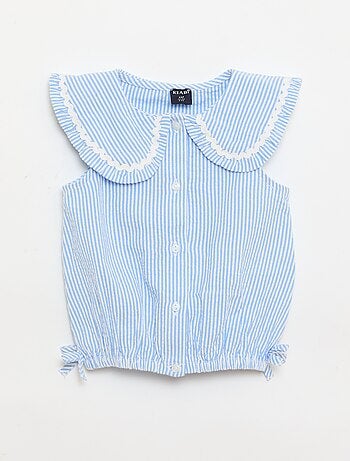 Blusa rayada de popelín con cuello Claudine