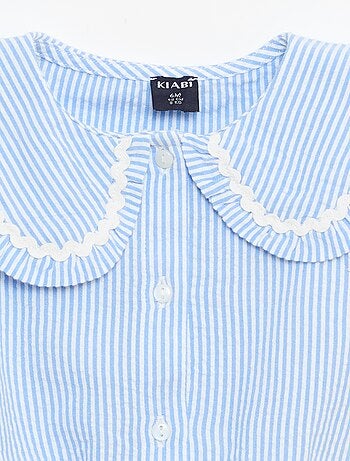 Blusa rayada de popelín con cuello Claudine
