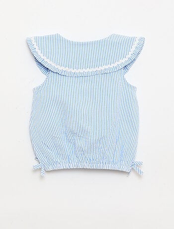 Blusa rayada de popelín con cuello Claudine