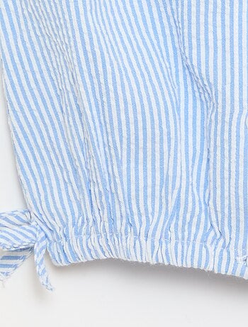 Blusa rayada de popelín con cuello Claudine