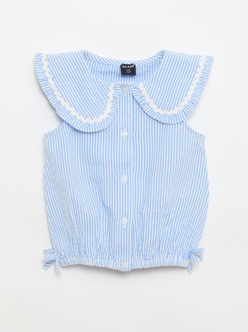 Blusa rayada de popelín con cuello Claudine - Kiabi
