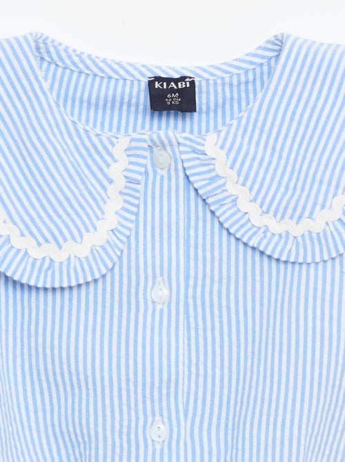 Blusa rayada de popelín con cuello Claudine - Kiabi