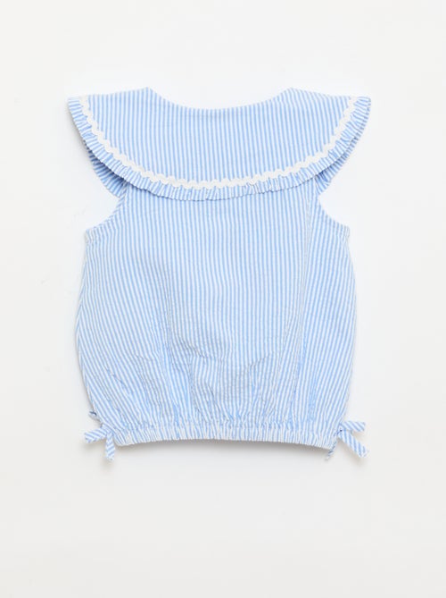 Blusa rayada de popelín con cuello Claudine - Kiabi