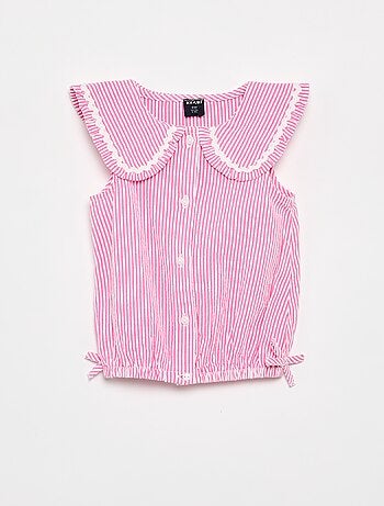 Blusa rayada de popelín con cuello Claudine