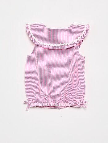 Blusa rayada de popelín con cuello Claudine