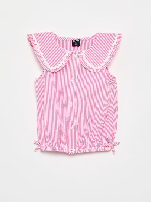 Blusa rayada de popelín con cuello Claudine - Kiabi
