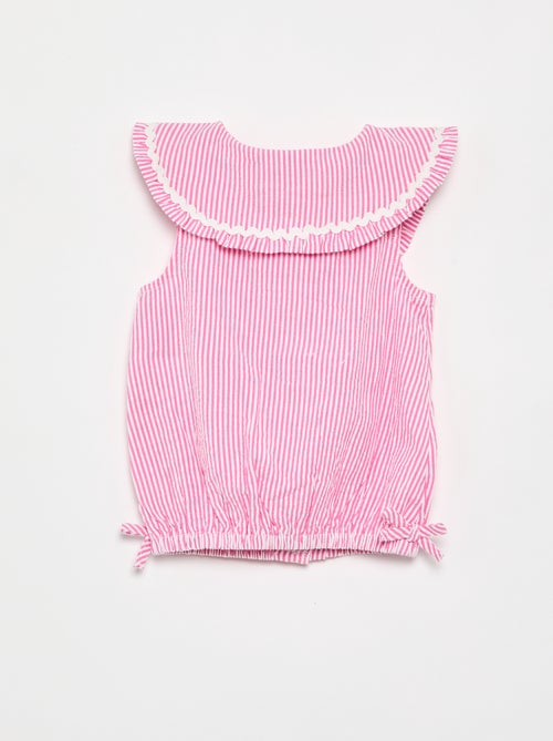 Blusa rayada de popelín con cuello Claudine - Kiabi