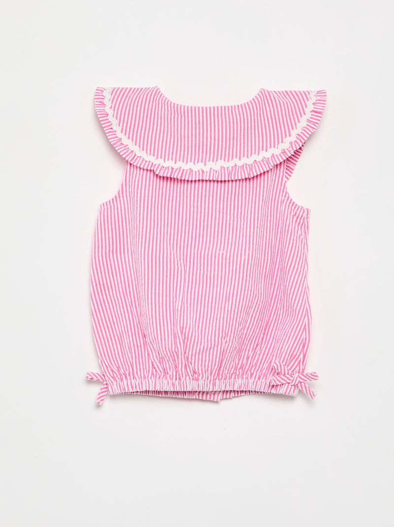 Blusa rayada de popelín con cuello Claudine Rosa - Kiabi