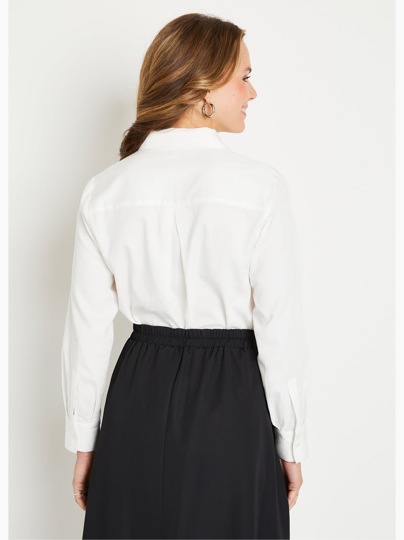 Blusa recta abotonada de algodón liso enjoyado - Afibel Crudo - Kiabi