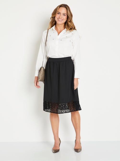 Blusa recta abotonada de algodón liso enjoyado - Afibel - Kiabi