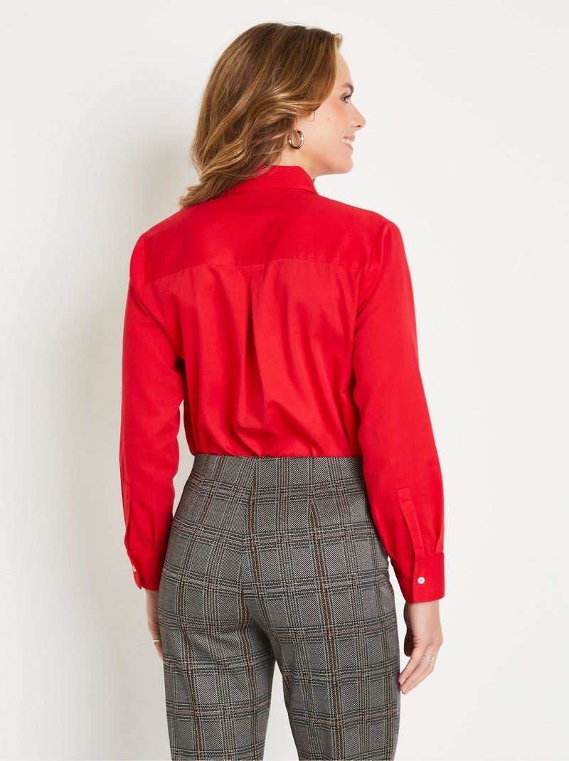 Blusa recta abotonada de algodón liso enjoyado - Afibel Rojo - Kiabi