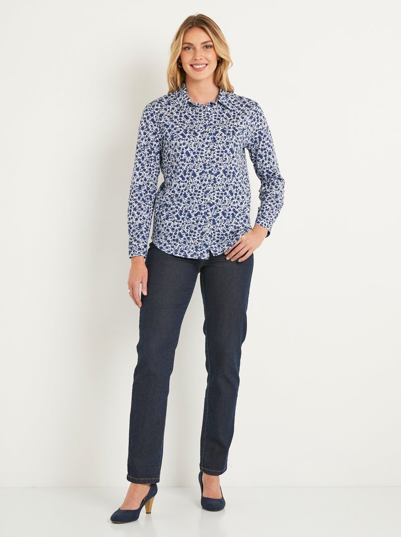 Blusa recta de algodón con botones - Afibel Azul - Kiabi