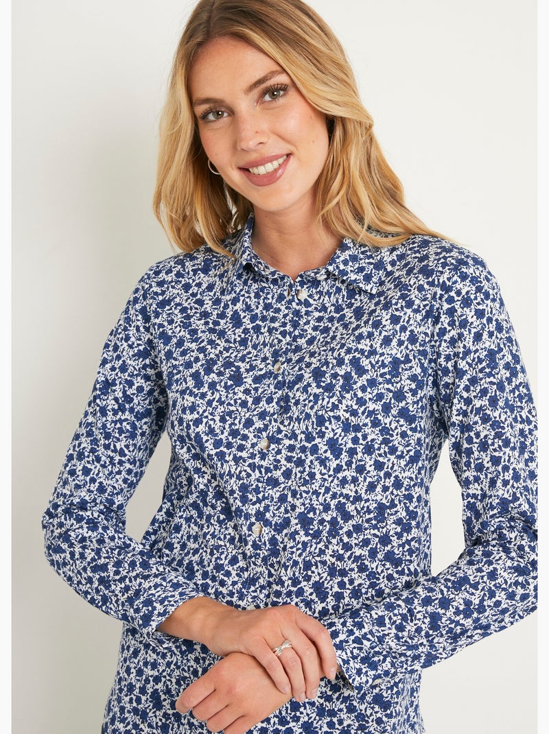 Blusa recta de algodón con botones - Afibel Azul - Kiabi