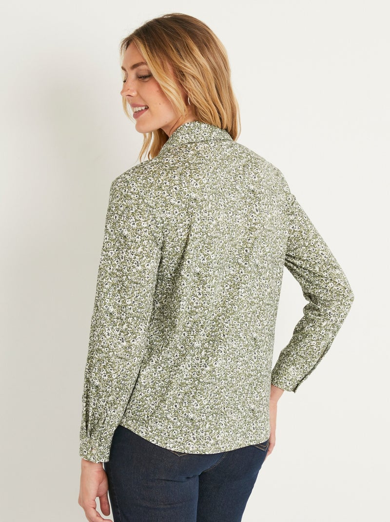 Blusa recta de algodón con botones - Afibel Verde - Kiabi
