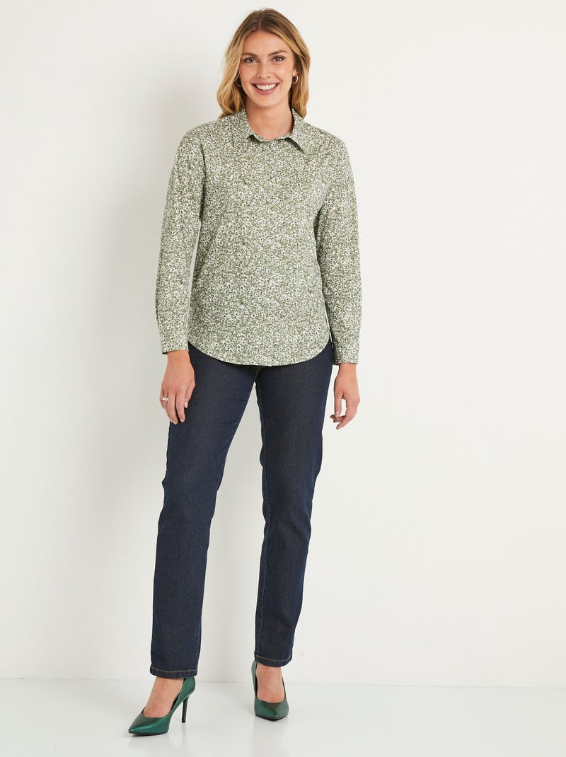 Blusa recta de algodón con botones - Afibel Verde - Kiabi