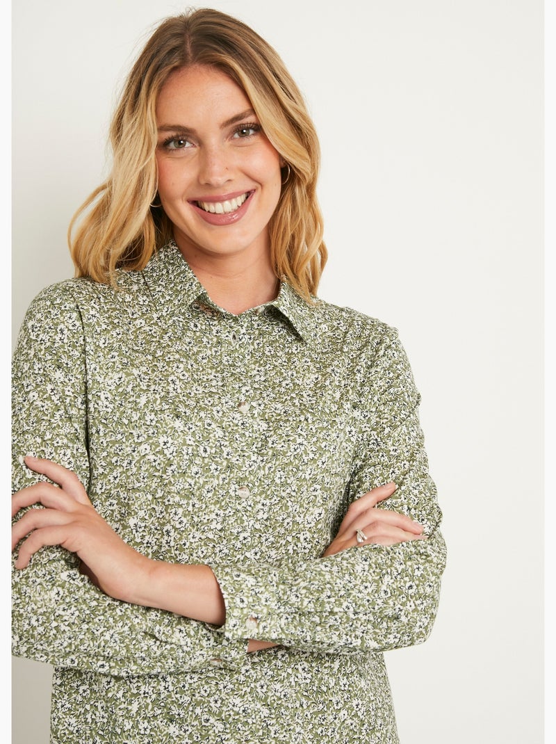 Blusa recta de algodón con botones - Afibel Verde - Kiabi