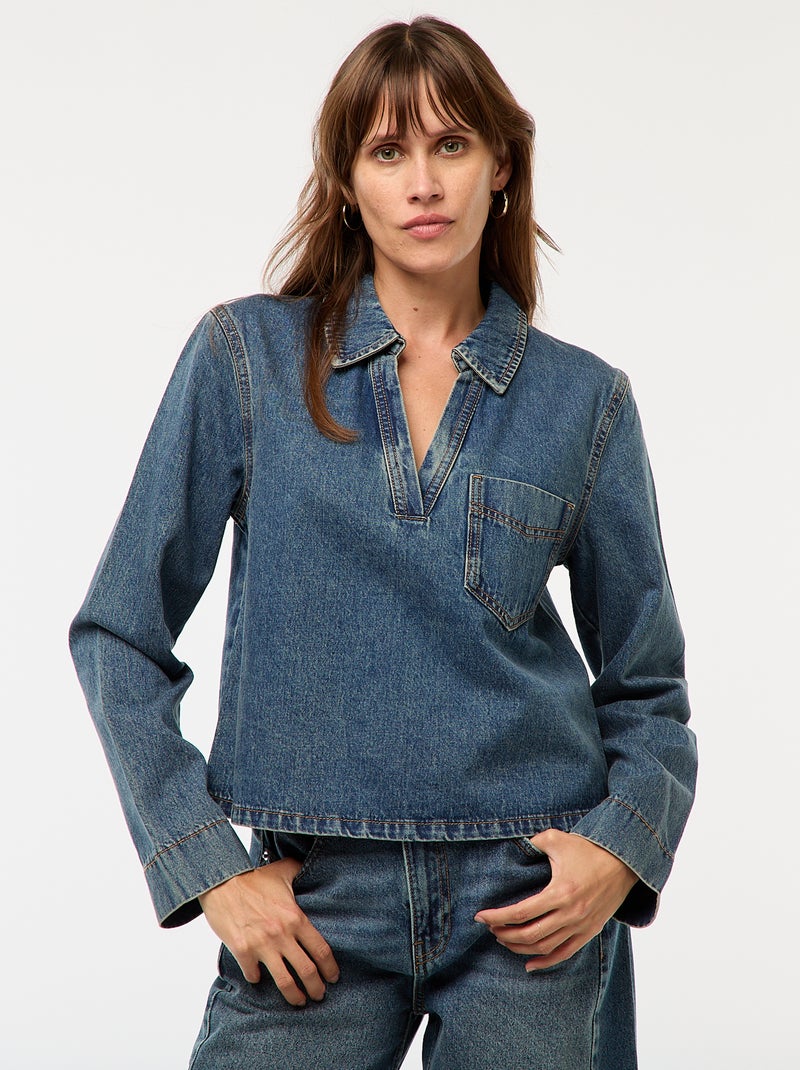 Blusa recta de denim Azul - Kiabi