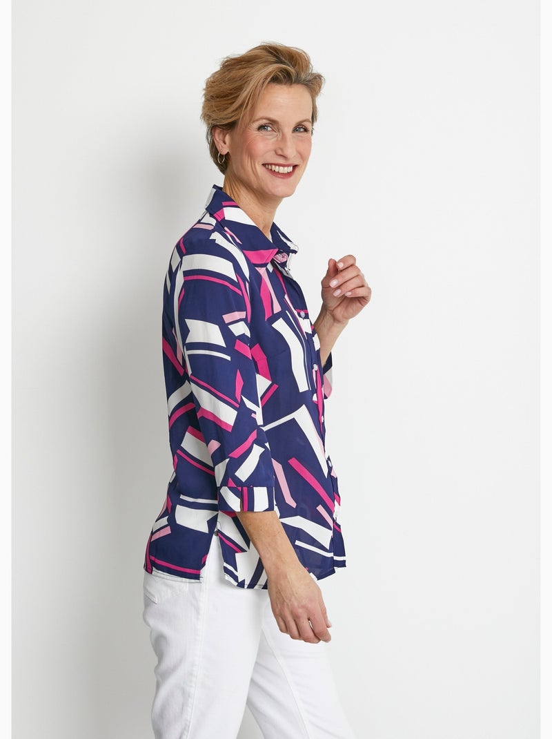 Blusa recta gráfica con mangas 3/4 - Afibel Azul marino - Kiabi