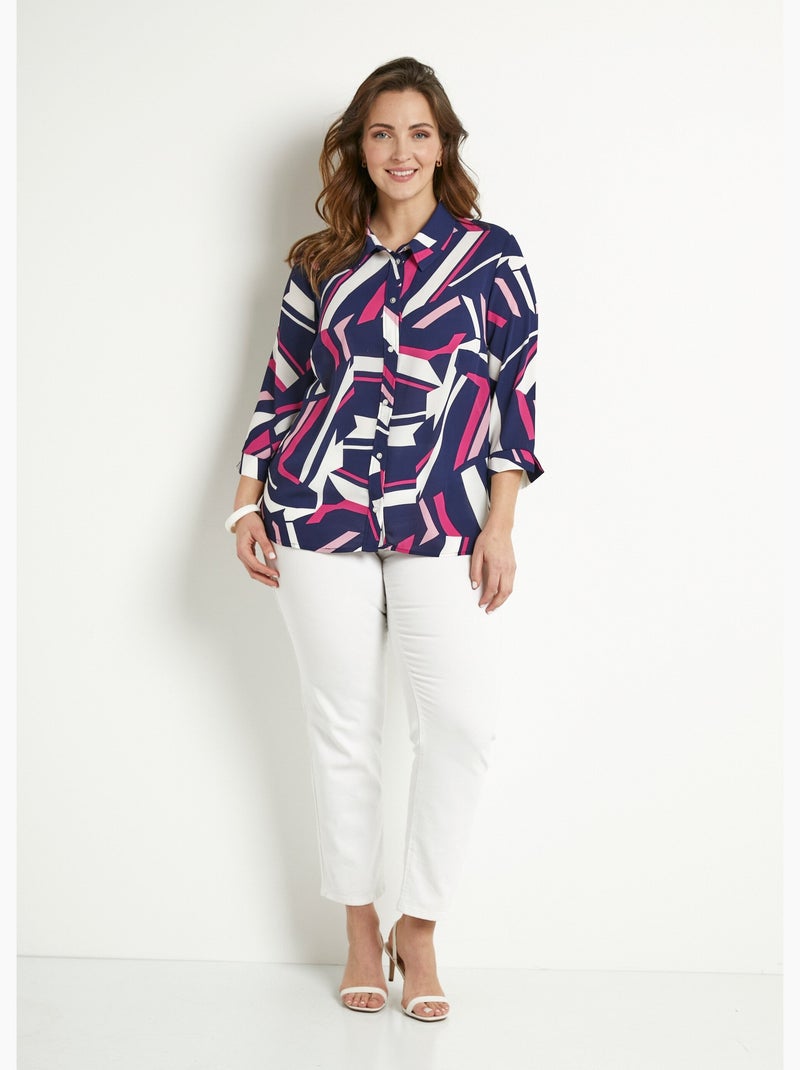 Blusa recta gráfica con mangas 3/4 - Afibel Azul marino - Kiabi