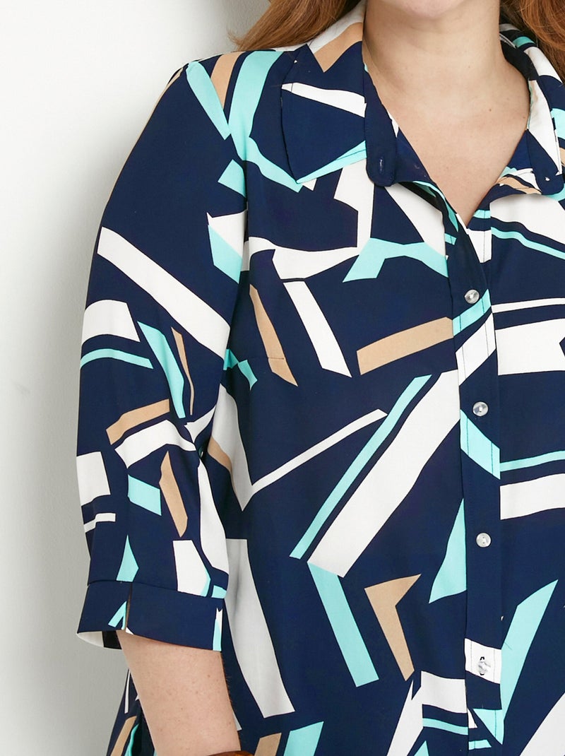 Blusa recta gráfica con mangas 3/4 Crudo/Marino - Kiabi