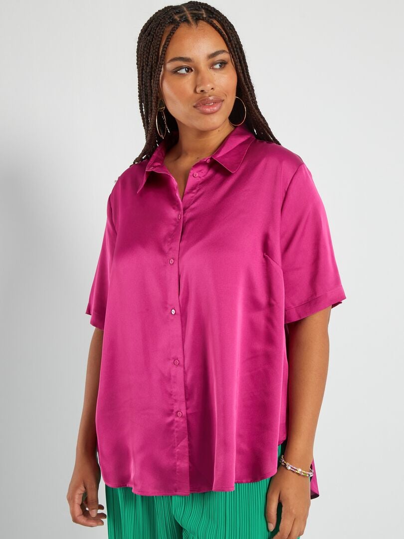 Blusa satinada con cuello italiano Rosa - Kiabi