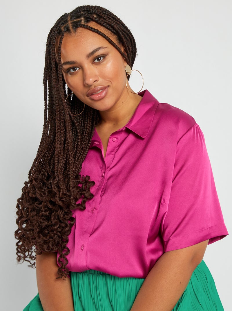 Blusa satinada con cuello italiano Rosa - Kiabi