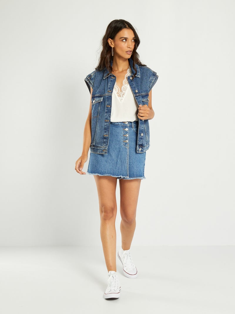 Blusa satinada con encaje Blanco - Kiabi