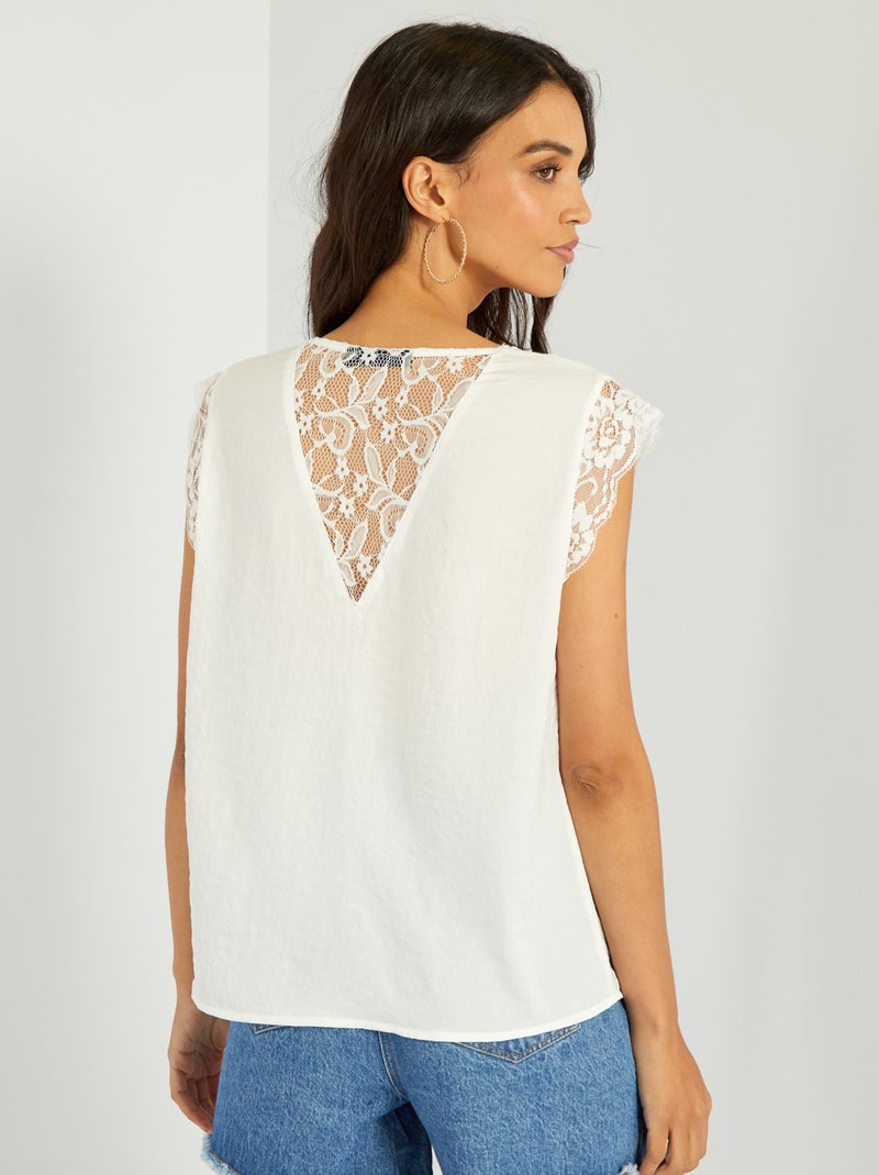 Blusa satinada con encaje Blanco - Kiabi