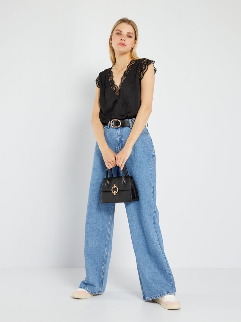 Blusa satinada con encaje Negro - Kiabi