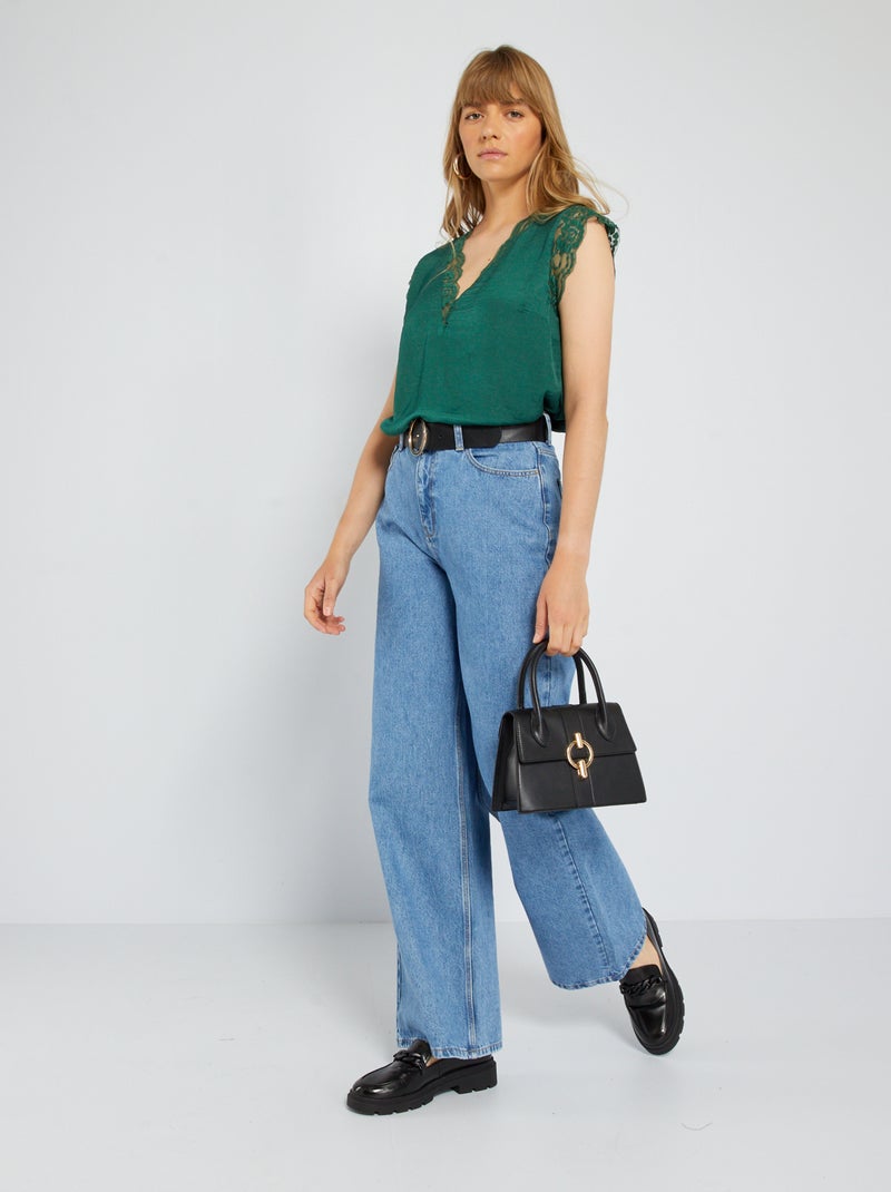 Blusa satinada con encaje Verde - Kiabi