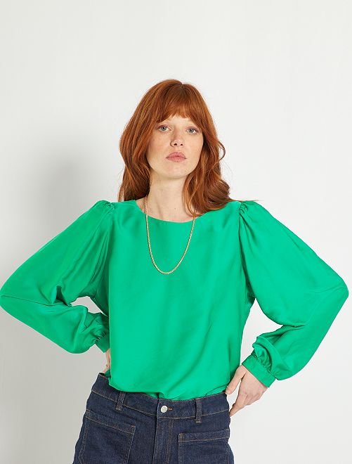 Blusa satinada con mangas abullonadas - VERDE - Kiabi - 18.00€