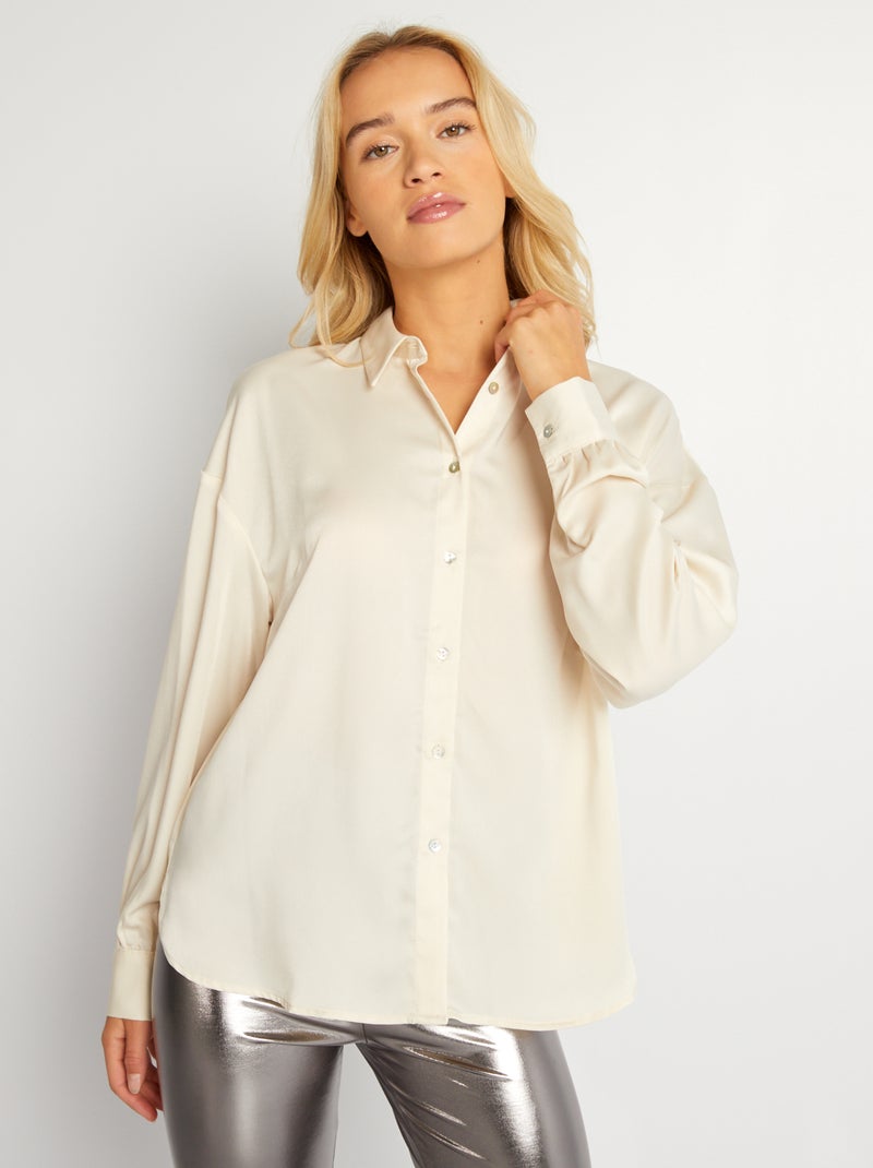 Blusa satinada de manga larga beige - Kiabi