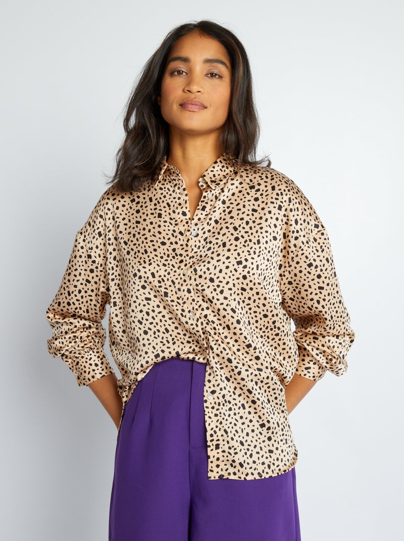 Blusa satinada de manga larga BEIGE - Kiabi