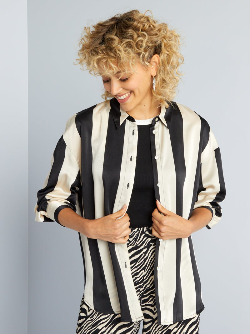 Blusa satinada de manga larga NEGRO - Kiabi