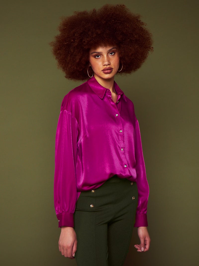 Blusa satinada de manga larga ROSA - Kiabi