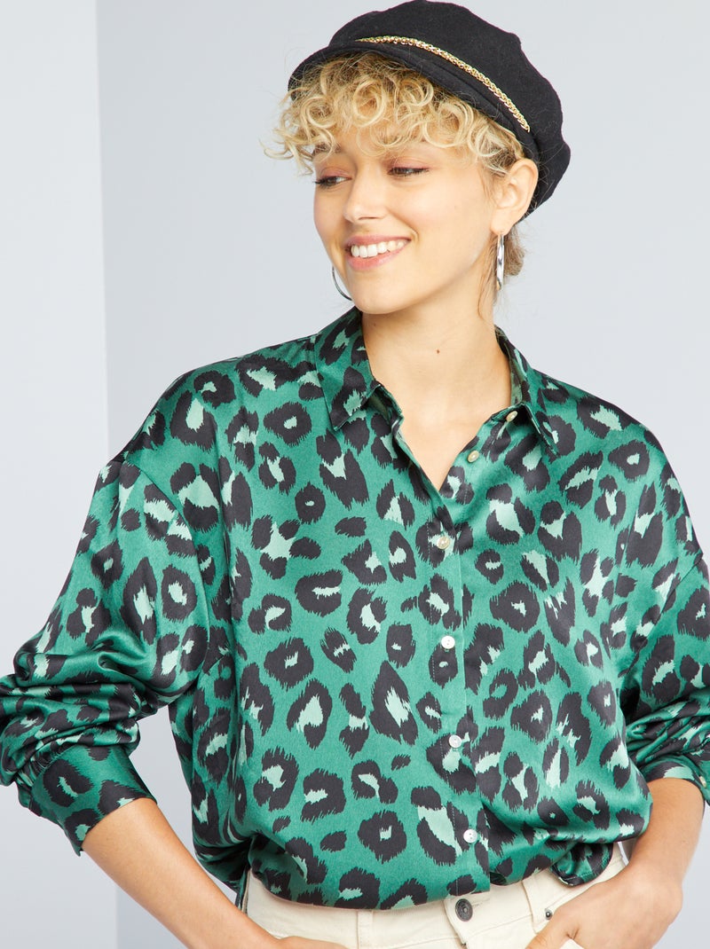 Blusa satinada de manga larga VERDE - Kiabi