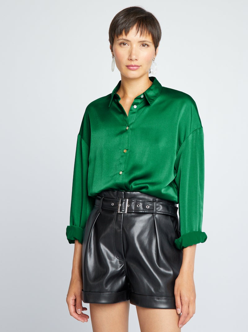 Blusa satinada de manga larga VERDE - Kiabi