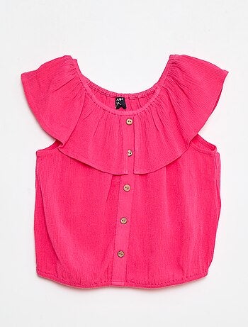 Blusa sin mangas abotonada con volantes