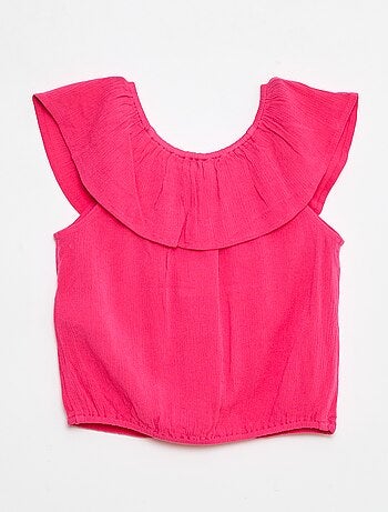 Blusa sin mangas abotonada con volantes