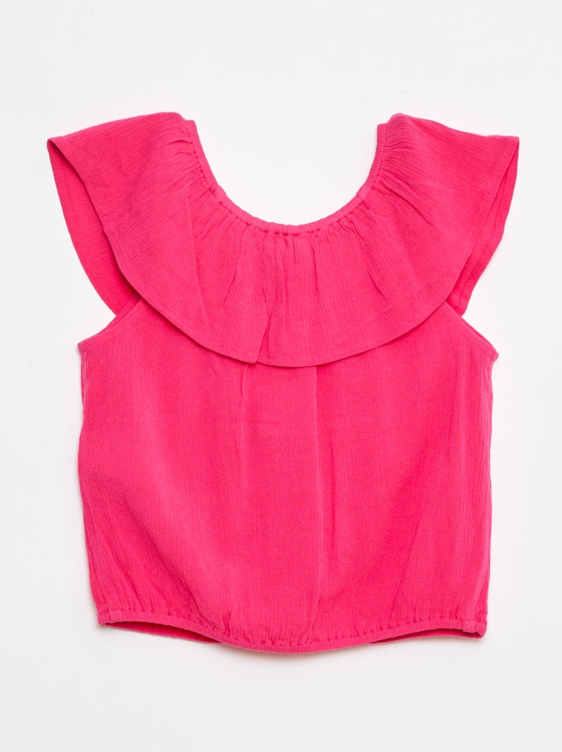 Blusa sin mangas abotonada con volantes Rosa - Kiabi