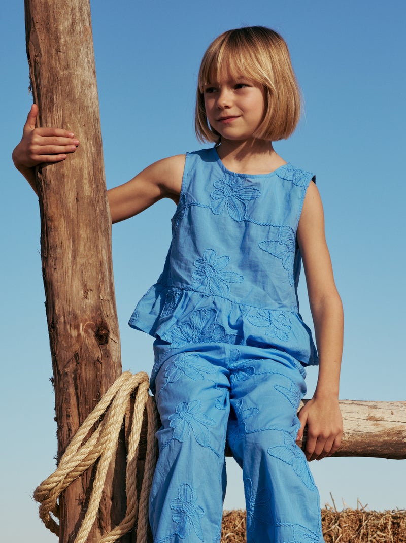 Blusa sin mangas con bordados florales Azul - Kiabi