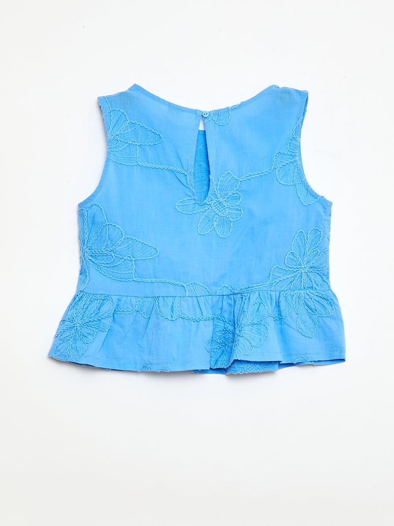 Blusa sin mangas con bordados florales Azul - Kiabi