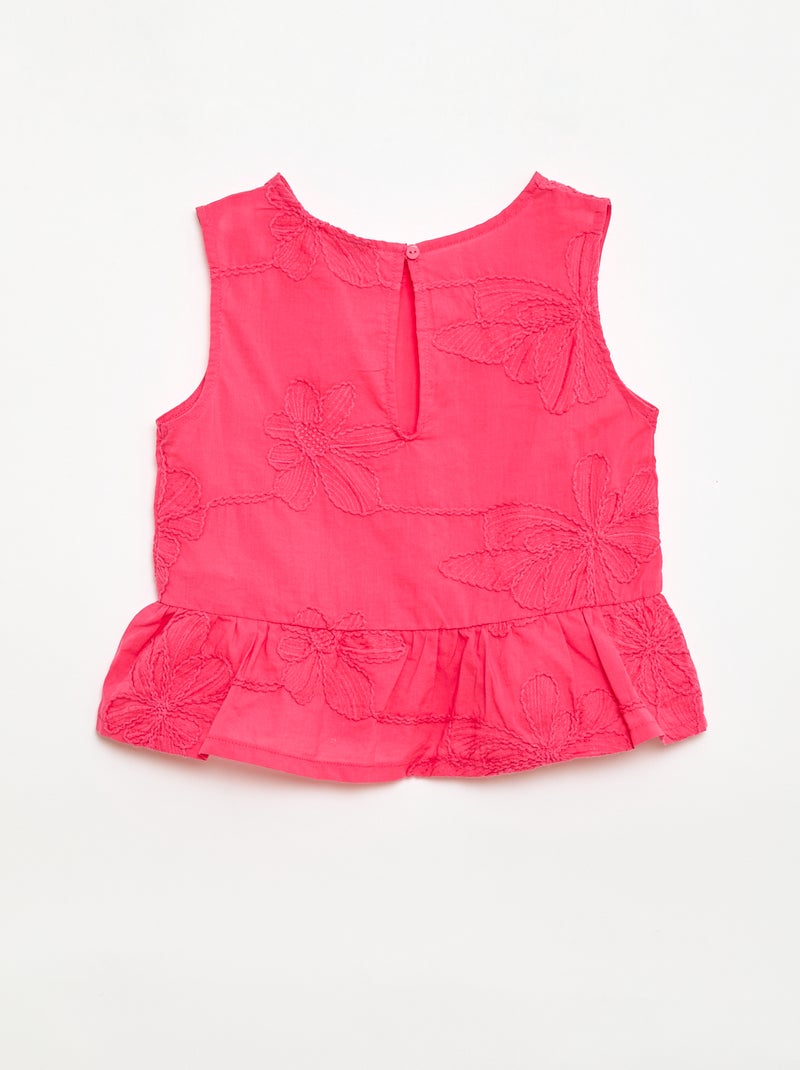 Blusa sin mangas con bordados florales Rosa - Kiabi