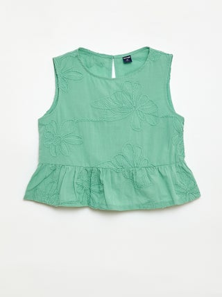 Blusa sin mangas con bordados florales