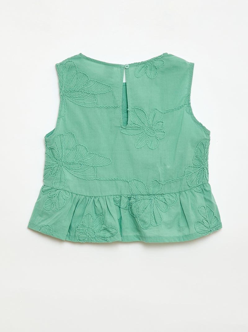 Blusa sin mangas con bordados florales Verde - Kiabi